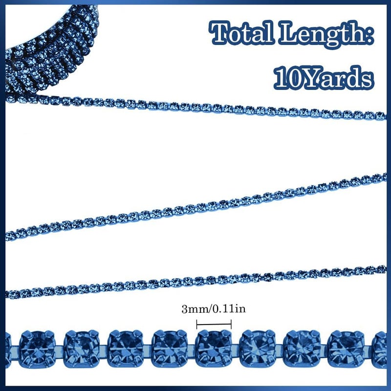 Liwidon Rhinestone Chain 10 Yards Rhinestone Trim Blue Bling Diamond Rhinestones Strips 3mm Glitter Bling Crystal Rhinestones Close Chains Claw Cup Chains Trim for Sewing DIY Crafting Jewelry Clothes - Image 4